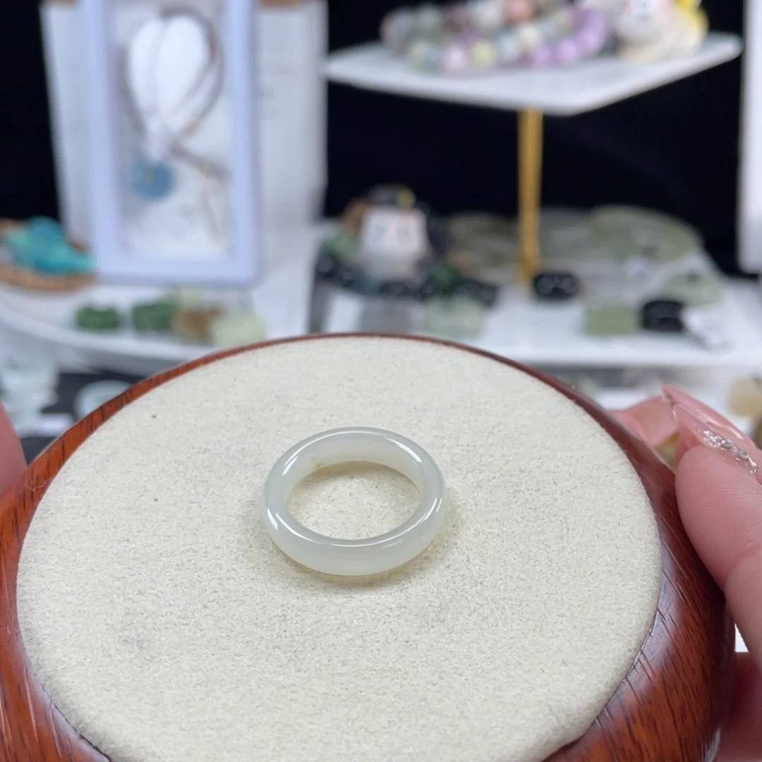 和田玉未镶嵌戒指O32冰白细条17.1