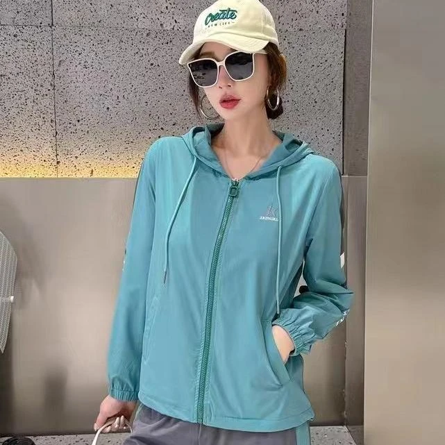 宽松短外套宽松型连帽薄款格纹运动女长袖开衫透气8828