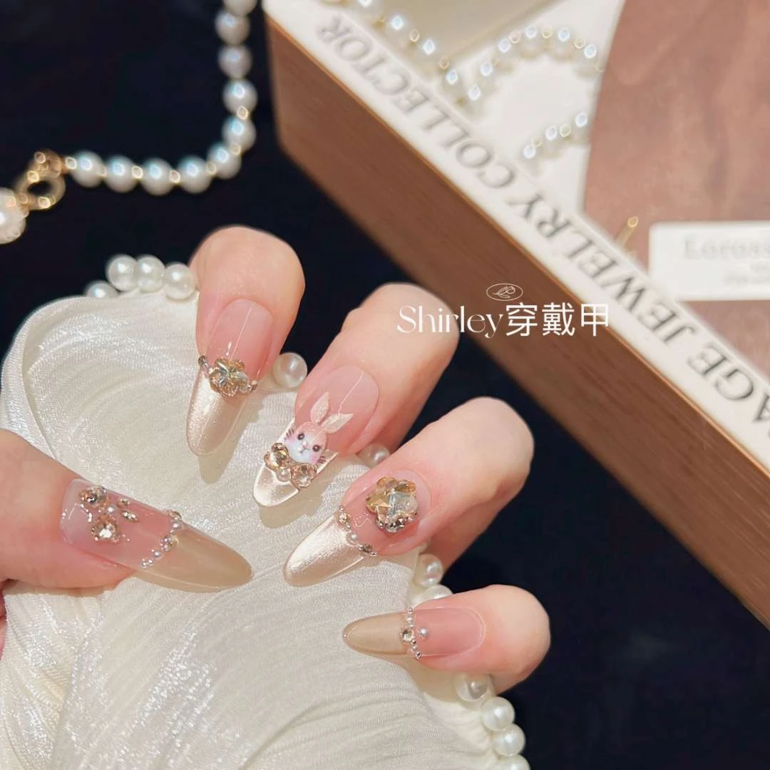 【香槟兔】手工穿戴甲10片装可拆卸宠粉爆款气质美甲贴WY