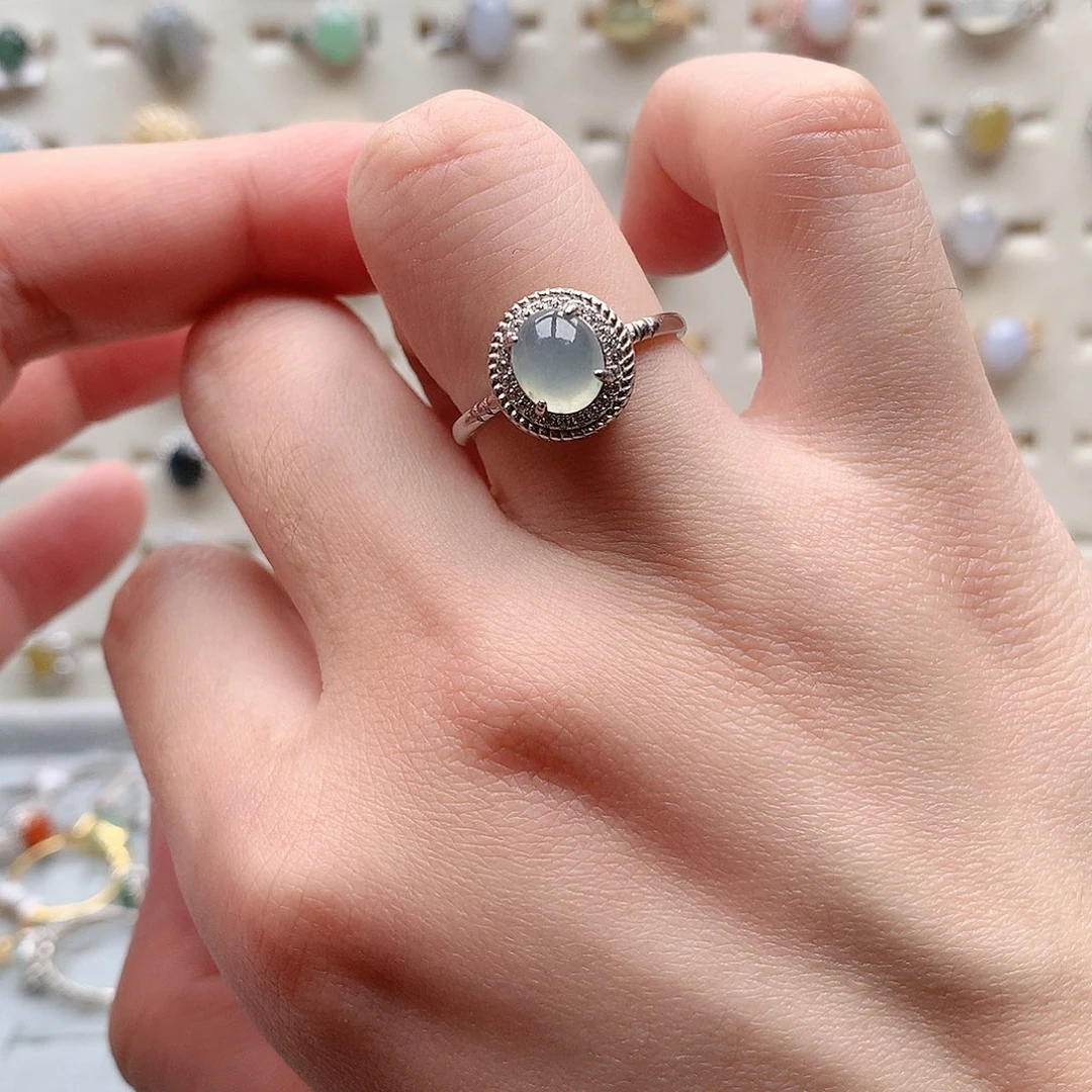 翡翠戒指银S925镶嵌0077