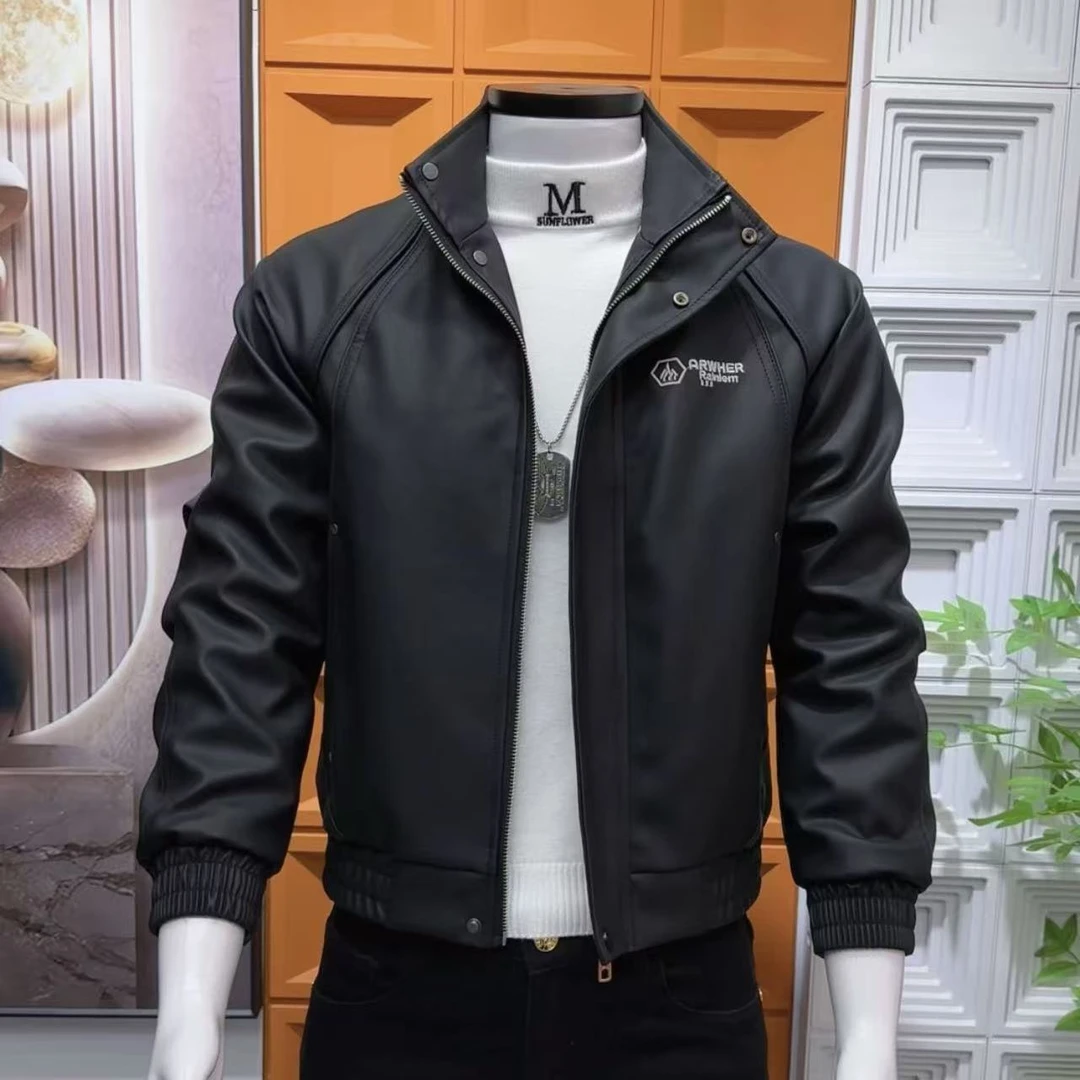 复古潮流高级感潮牌机车风痞帅软皮夹克外套加绒男士修身帅气皮衣