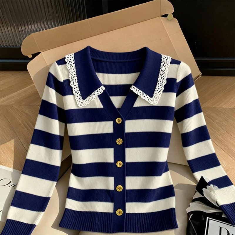 网红洋气炸街女装2025年秋季条纹针织衫上衣春秋韩版洋气打底大码