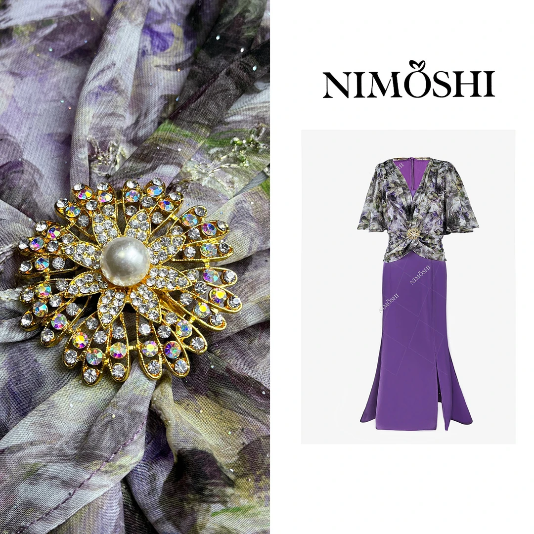 Dan总设计设款不规则泼墨拼接紫色韵味感高腰气质显瘦连衣裙Q2041