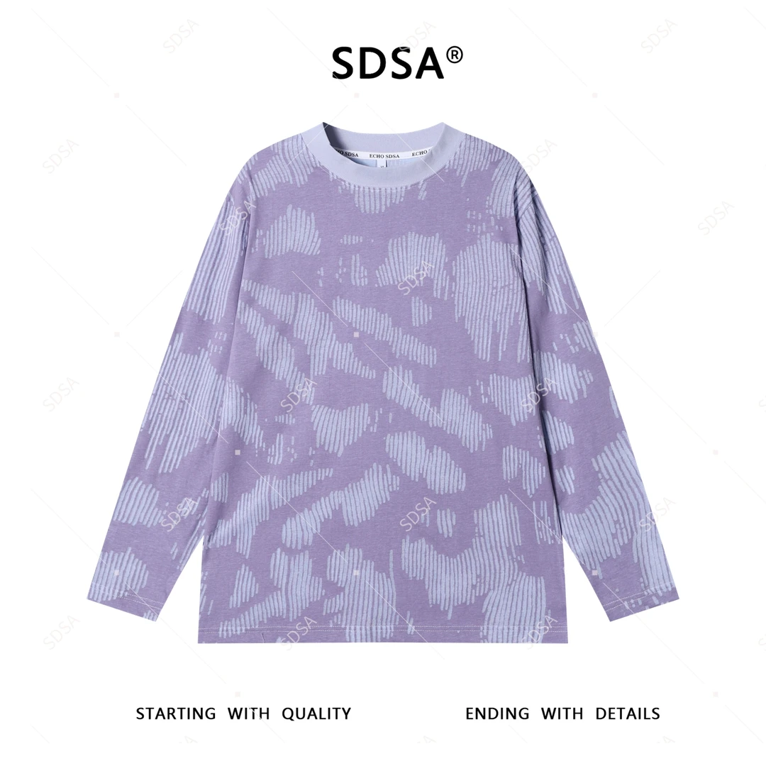 SDSA秋季新款男士痞帅简约休闲撞色不规则线条圆领长袖T恤百搭