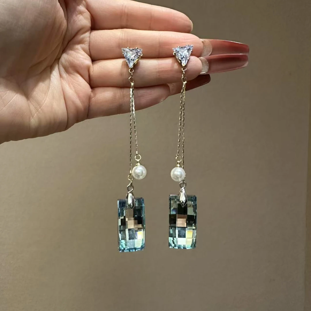 铜合金合成锆石耳饰 新款冰透紫色吊坠耳环8111