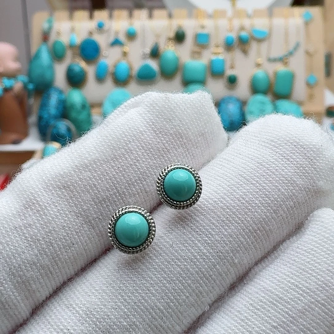 绿松石珠宝奇石银S925镶嵌山**风