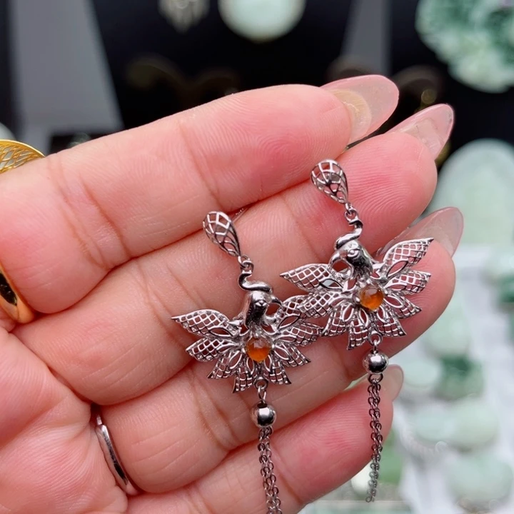 岫玉银S925镶嵌耳坠