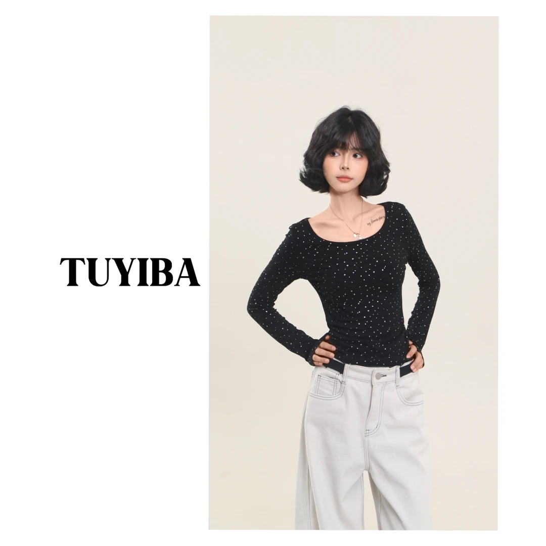 【兔兔】韩版波点长袖百搭t恤女修身显瘦打底衫上衣2414