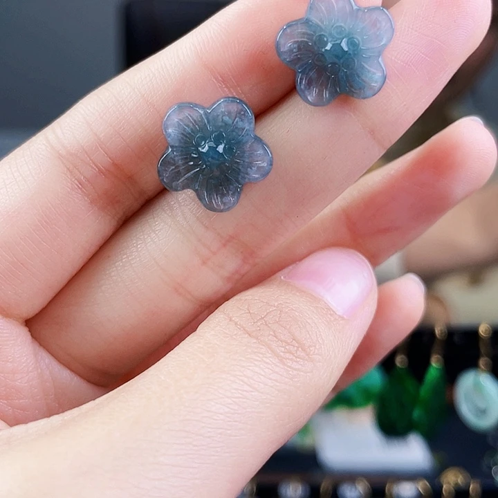 翡翠耳饰银S925镶嵌饰品