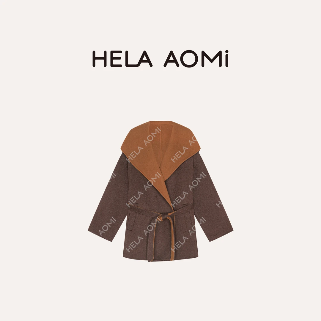 HELA AOMI“焦糖南瓜”绵羊毛65%+莱赛尔山羊绒撞色大衣CY5DM05802