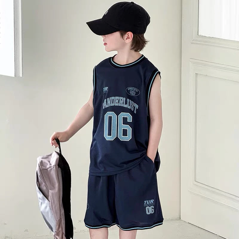 2025夏新款男童女童运动背心裤子儿童超薄速干T恤套装