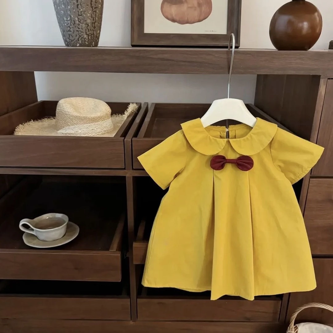 女童连衣裙夏季2025新款宝宝洋气时尚韩版娃娃领蝴蝶结儿童公主裙