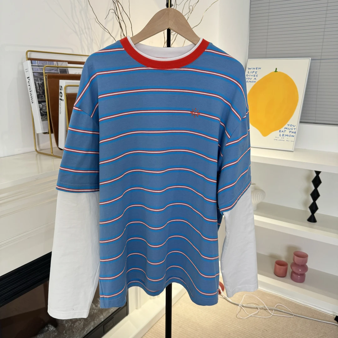 YAHY撞色复古假两件长袖T恤YH25SS002