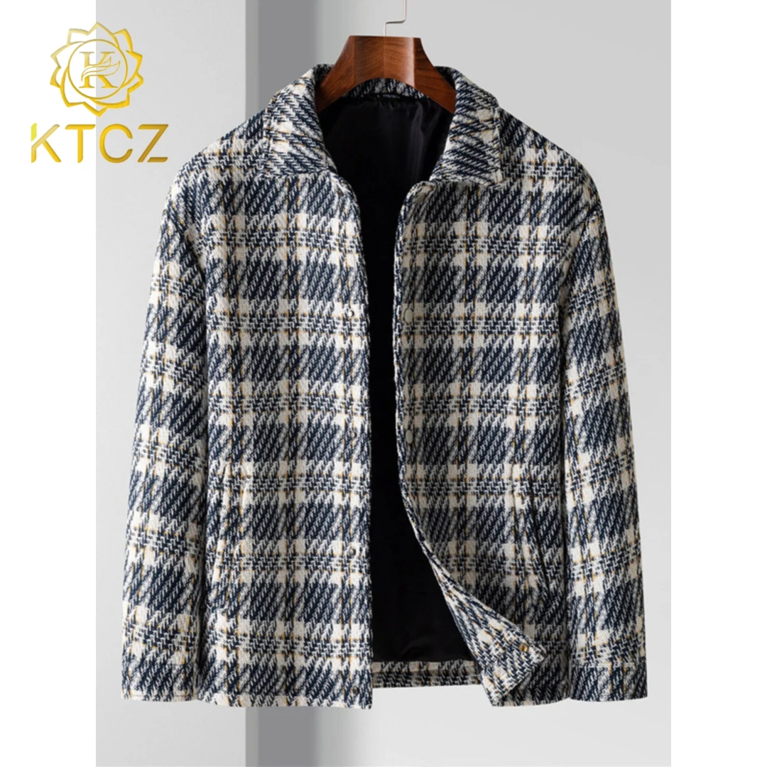 KTCZ秋冬千鸟格粗花呢子加厚衬衫棉服棉衣夹桑蚕丝棉加厚外套夹克