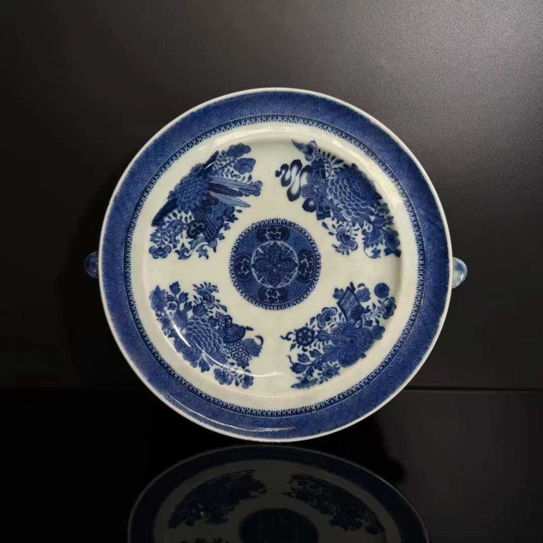 Lot28-青花博古花卉纹双耳盘 直径24.5cm-YC10290052001098