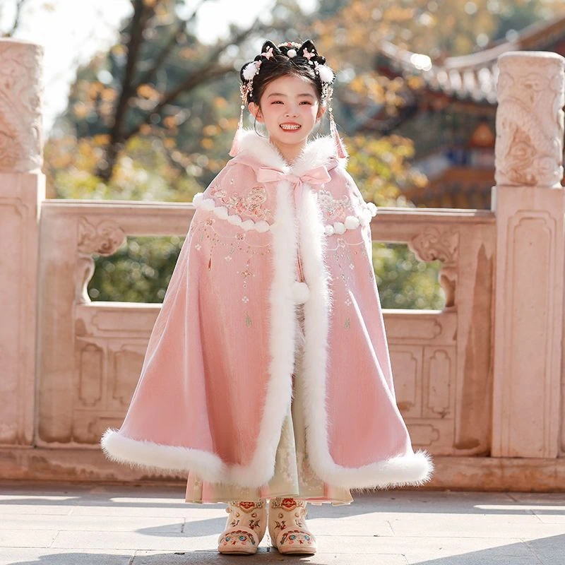 女童汉服超仙斗篷加厚加绒披风拜年服冬季新款小女孩日常冬款外搭