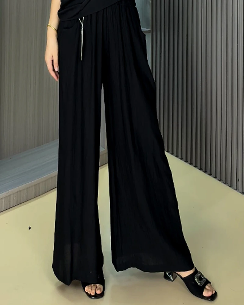 阔腿裤女2025夏季松紧带薄款冰丝垂款高腰宽松飘逸休闲长裤