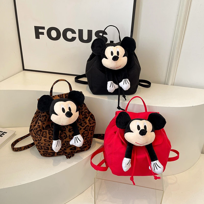 可爱公仔米奇双肩包女2025新款轻便大容量水桶豹纹通勤少女背包包
