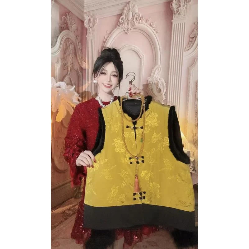 【崔】W0228新款时尚百搭显瘦盘扣马夹新中式国风盘扣马甲加厚