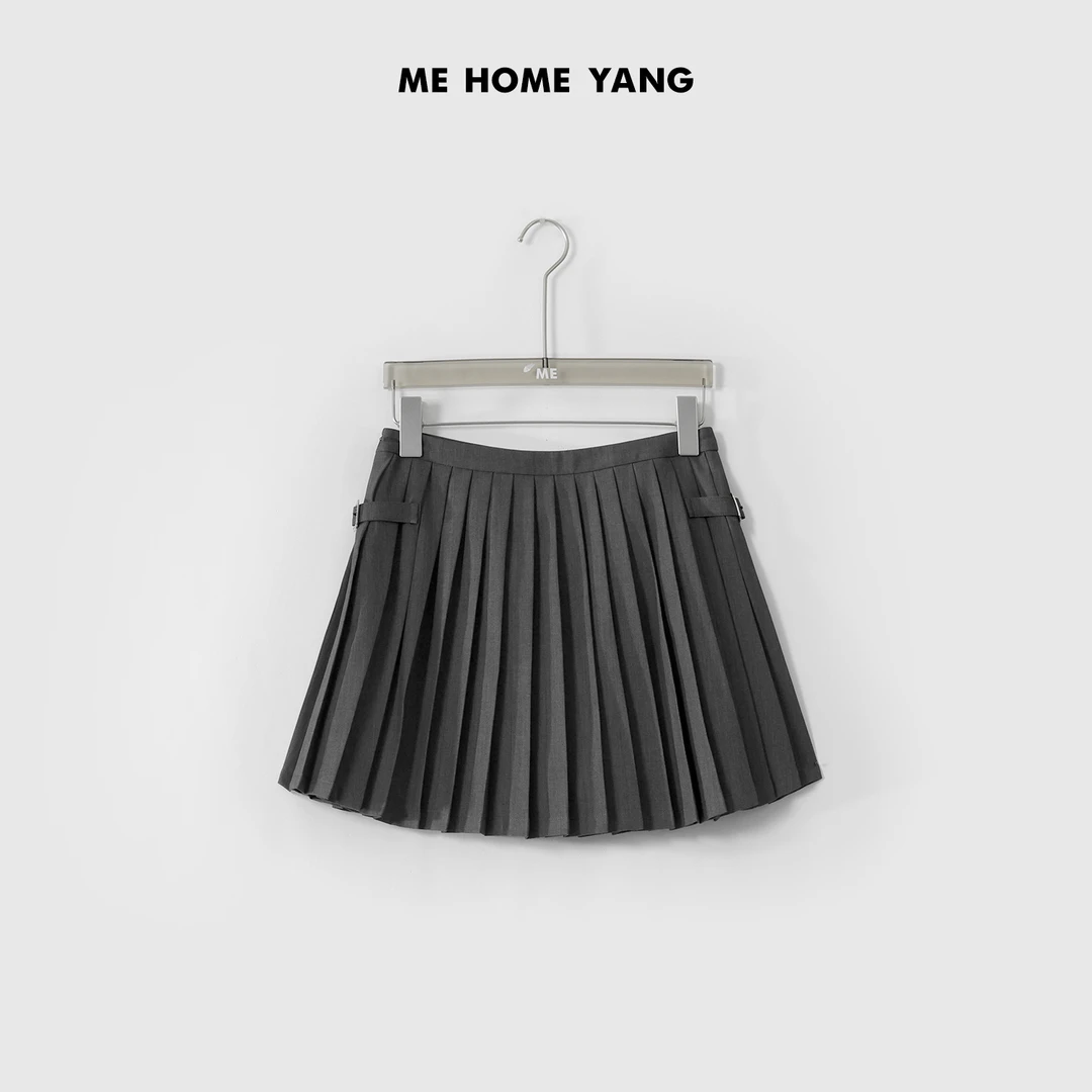 ME【扣袢百褶裙】飘逸垂坠丝滑高腰显瘦时尚褶皱裙子MESS0598