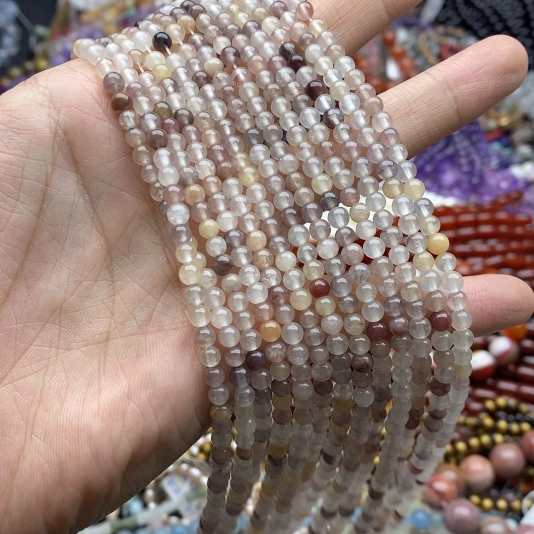 未镶嵌玛瑙/玉髓珠宝半成品一条天然4.4mm紫罗兰桃花酿圆珠