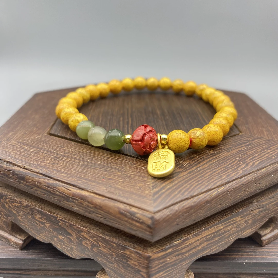 非金属树脂手链 X227-6mm经典款黄色搭配莲花纳福手串
