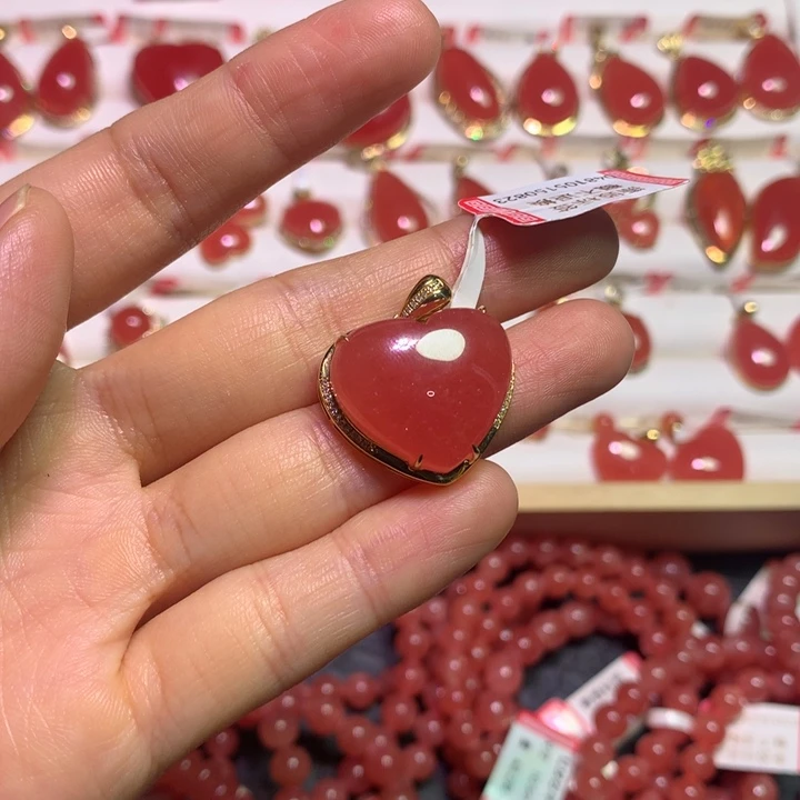 菱锰矿（红纹石）18K金镶嵌颈饰