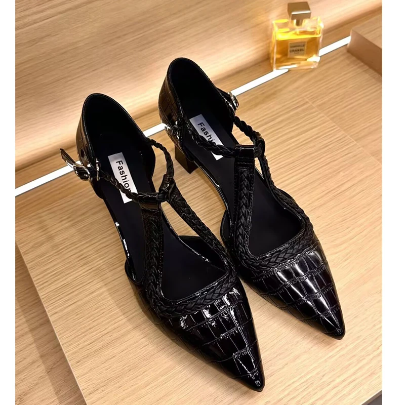 2025年春夏新款百搭法式中跟单鞋女秋季凉鞋251080