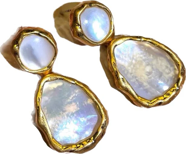 铜合金贝壳耳饰 手工设计师小众时尚欧美耳环饰品轻奢