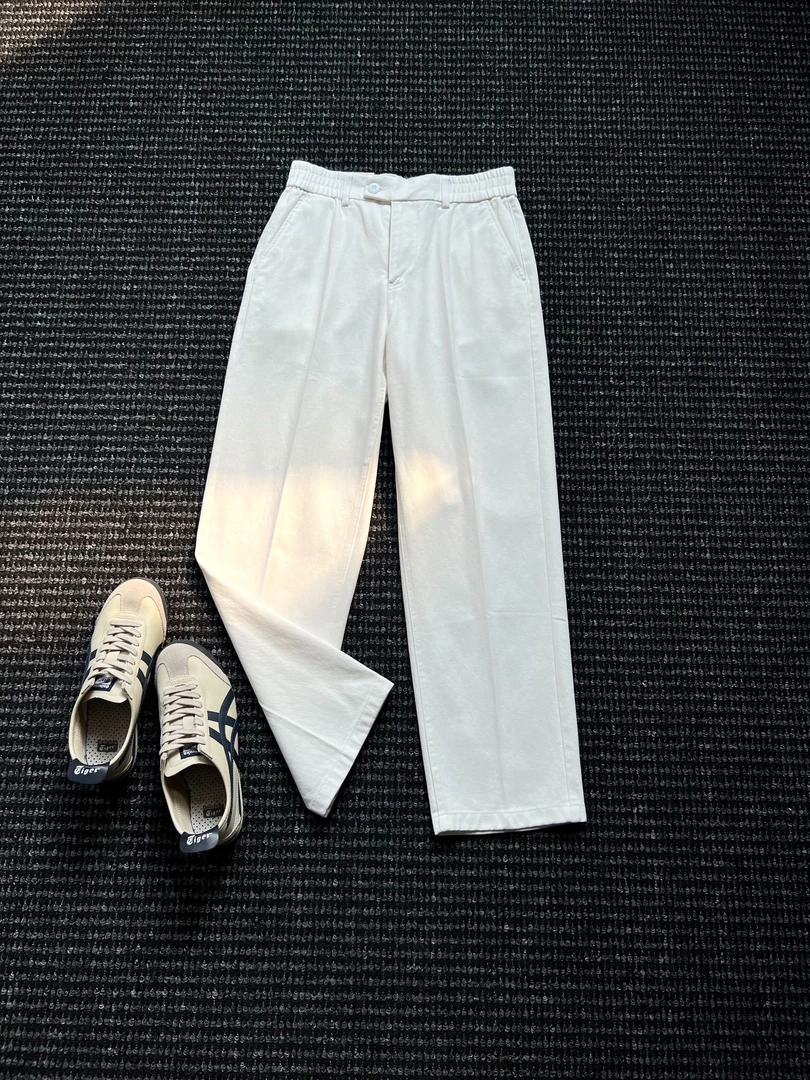 秋冬时尚纯棉白色牛仔裤男士休闲裤长裤百搭裤子男款松紧腰直筒裤