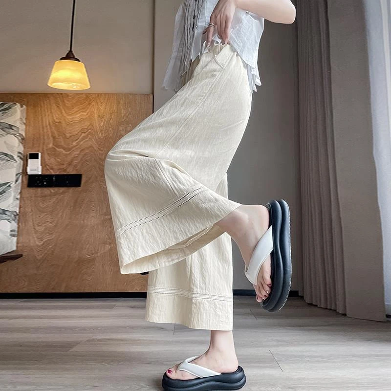 米白色阔腿裤女2025新款宽松慵懒风垂感高级感直筒八分禅意山本裤