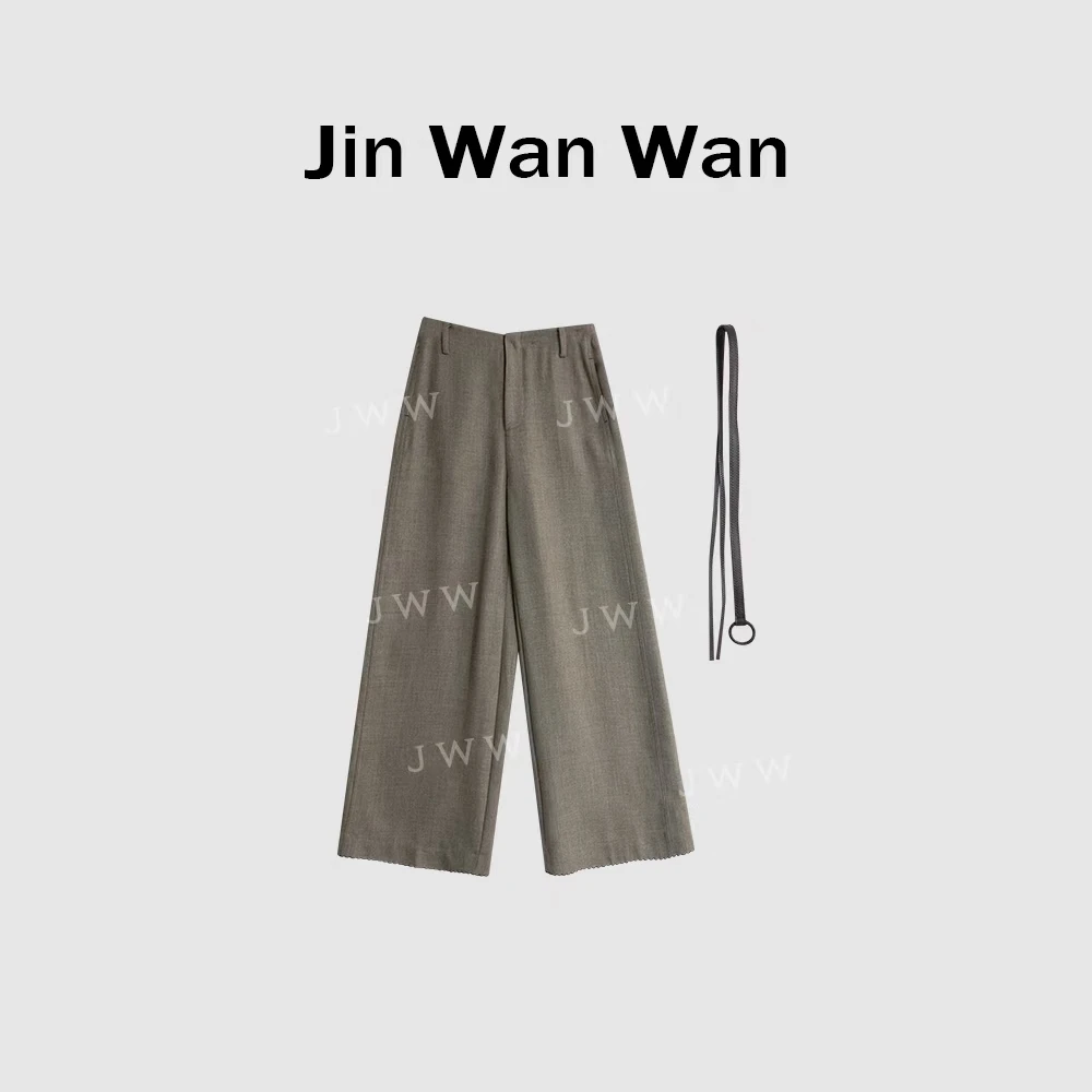 【潮酷】时尚高腰显瘦百搭纯色直筒阔腿休闲裤 带腰带