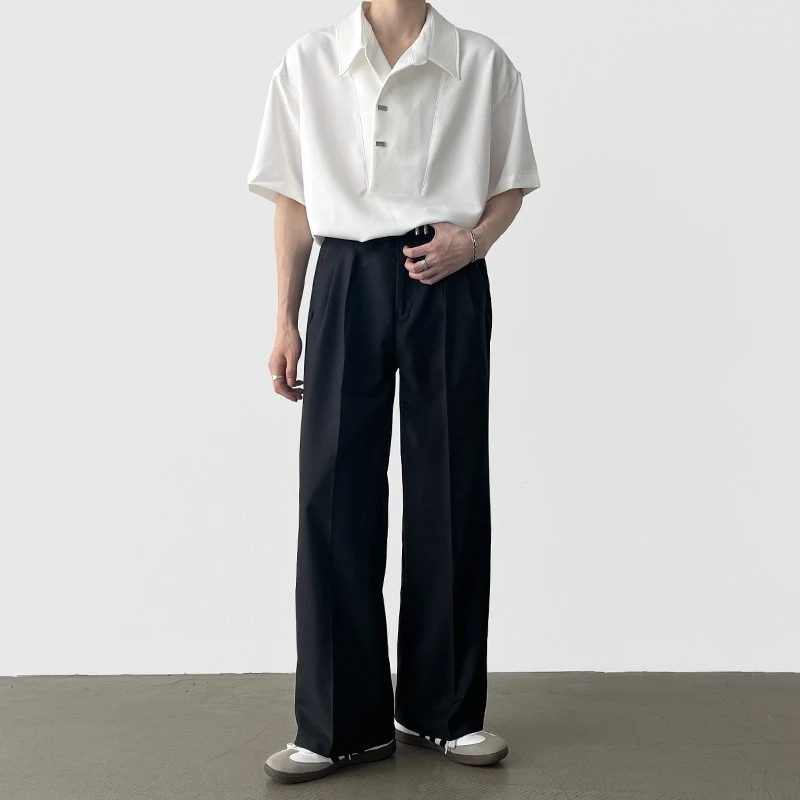 黑色阔腿休闲西裤男夏季薄款慵懒风宽松阔腿垂感西装裤