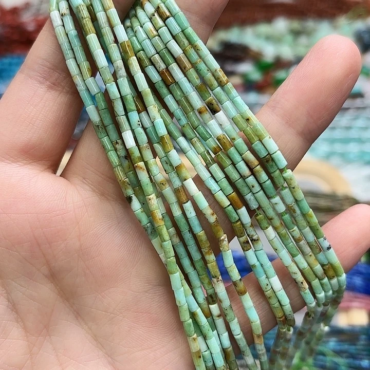 玛瑙/玉髓未镶嵌珠宝半成品2×4绿奥宝小圆管一条