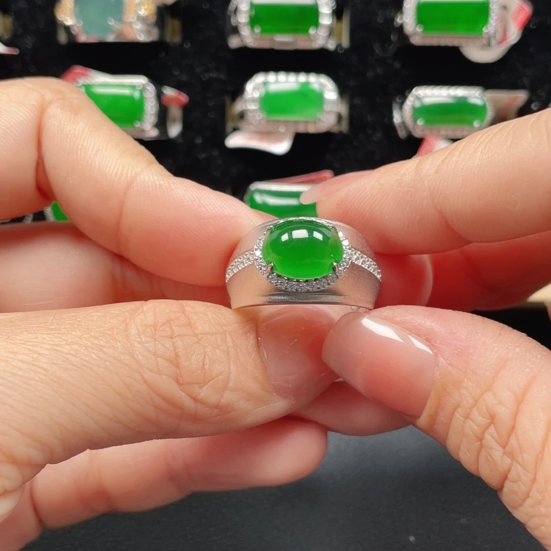 翡翠银S925镶嵌戒指男戒没运费险3941