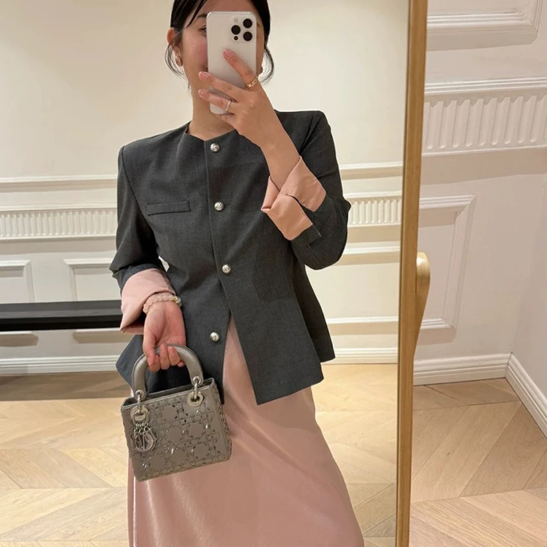 肉肉家*大码温柔感拉满撞色西服休闲韩版短款时尚百搭西装职业
