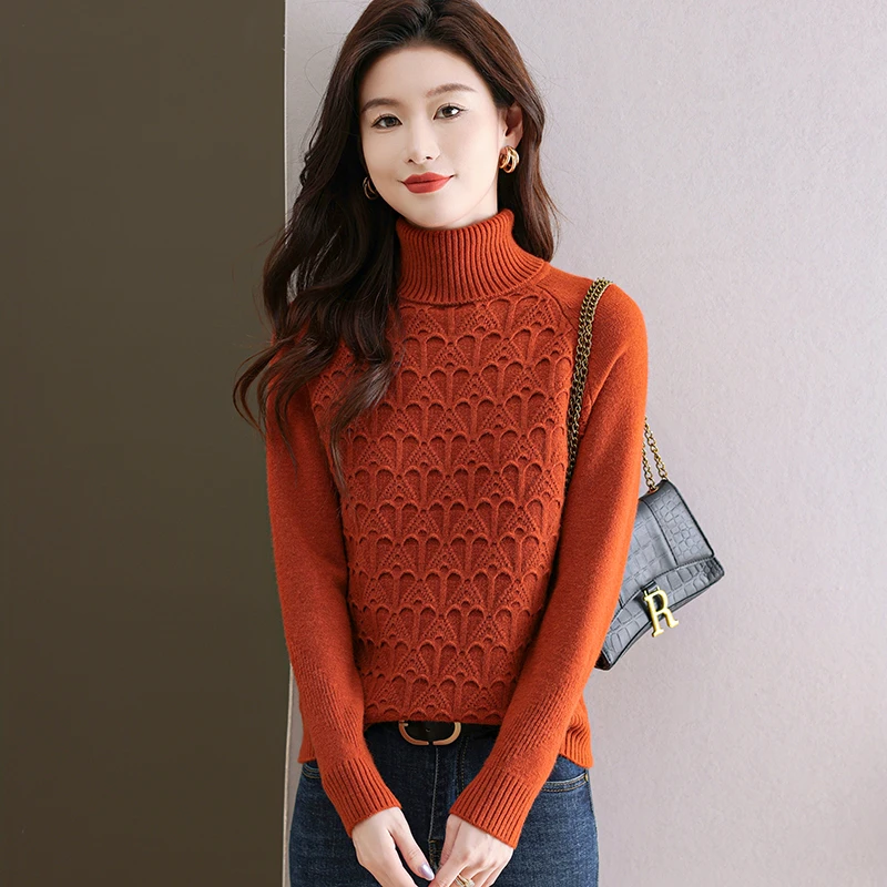 翻领毛衣女冬季加厚2025新款洋气时尚内搭上衣宽松减龄针织打底衫