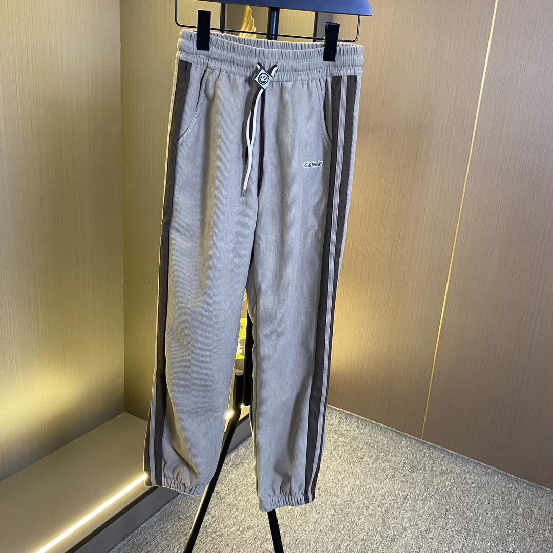 春夏显瘦高腰条纹九分裤工装风刺绣卫裤设计师休闲裤