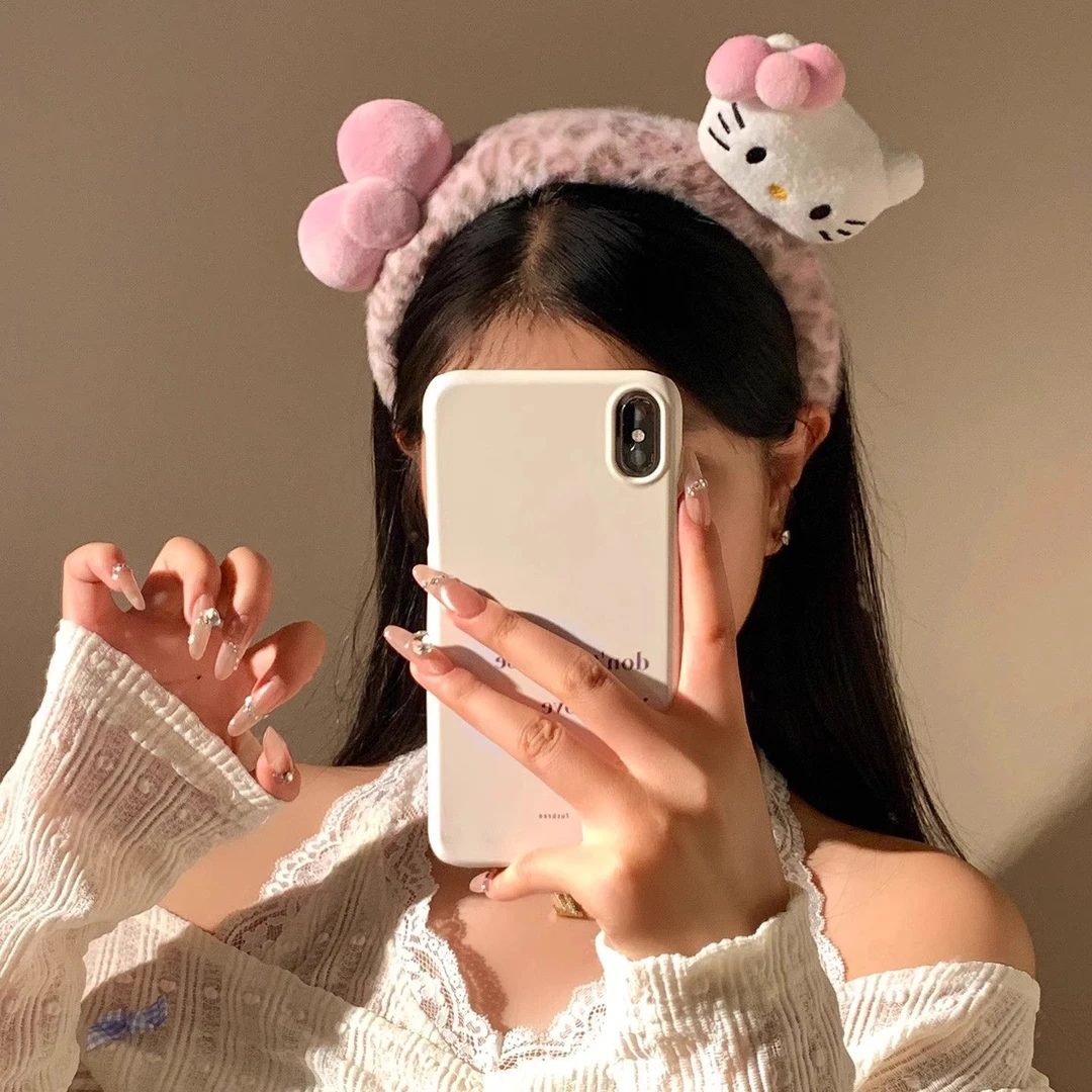 可爱粉色蝴蝶结Kitty猫豹纹毛绒发箍女洗脸专用头箍卡通化妆发卡