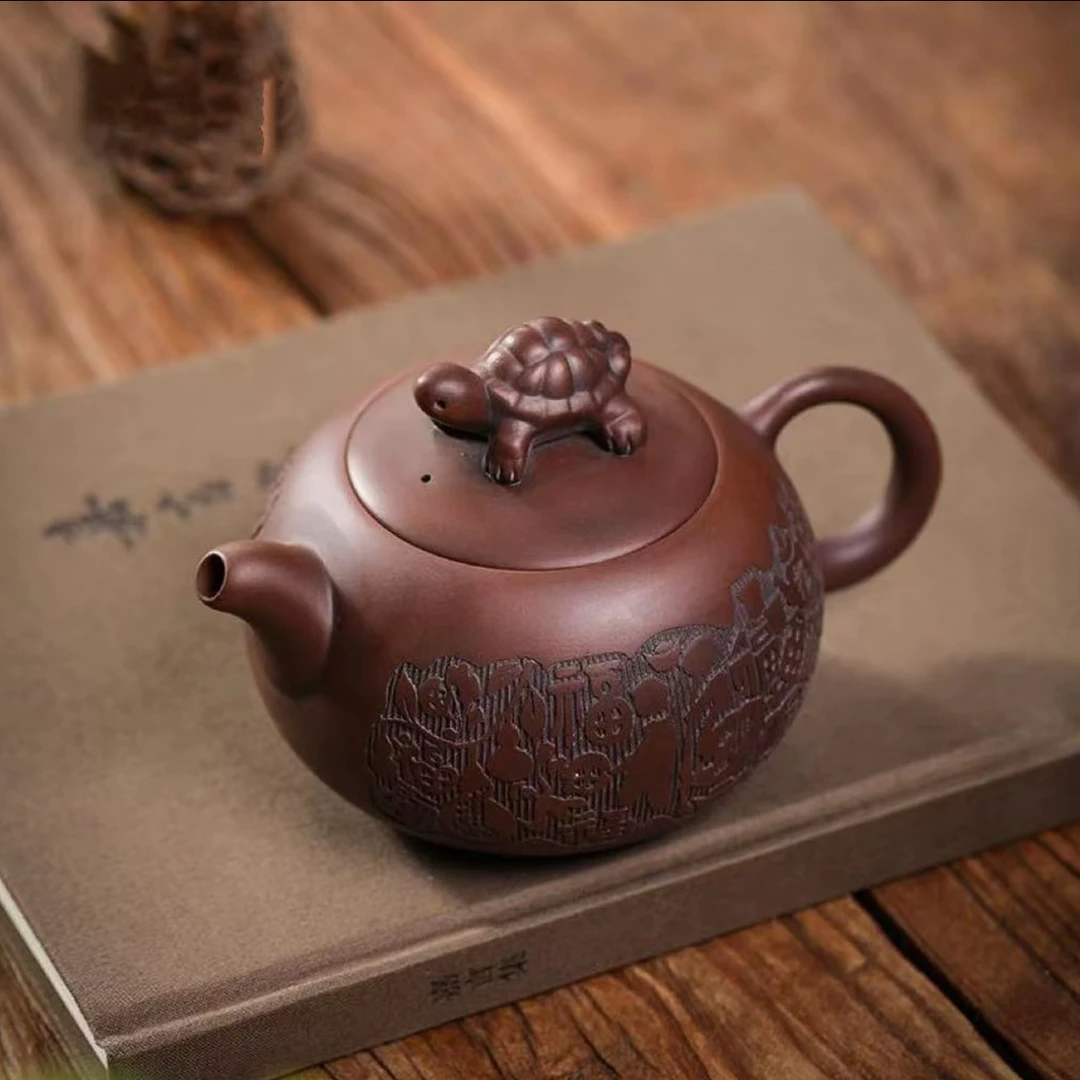 （卢大师）纯手工紫陶百福西施壶浮雕家用泡茶单壶功夫茶具1101