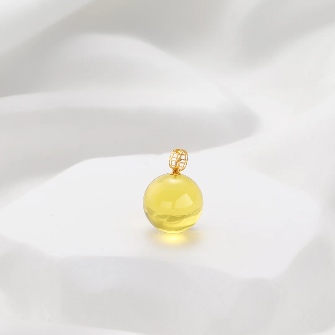 Tender Jinger天然多米尼亚蓝珀约13MM镶嵌18K金项链高级送银素链