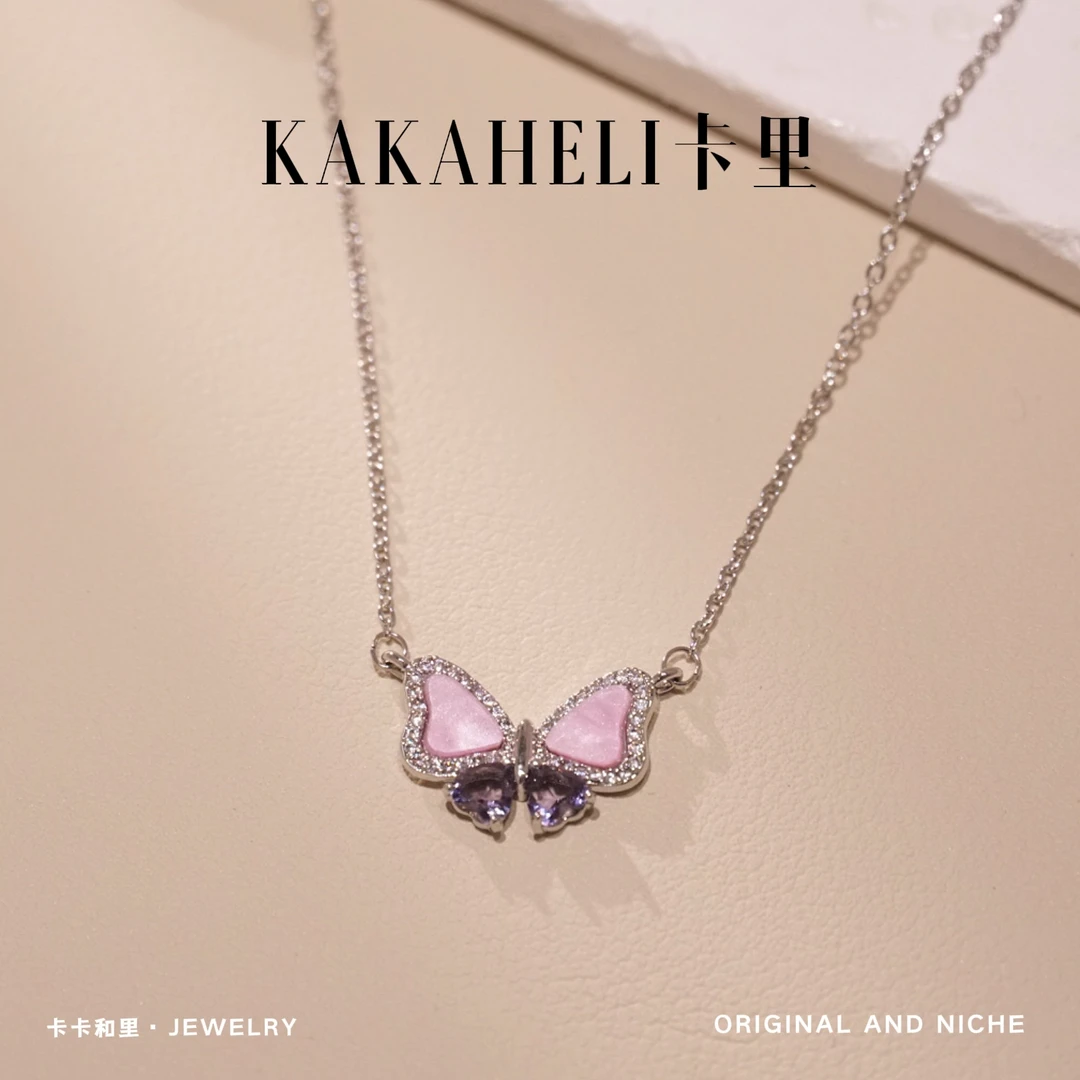 钛钢项链 百搭小众甜美坠链拼接爱心蝴蝶项链 A180