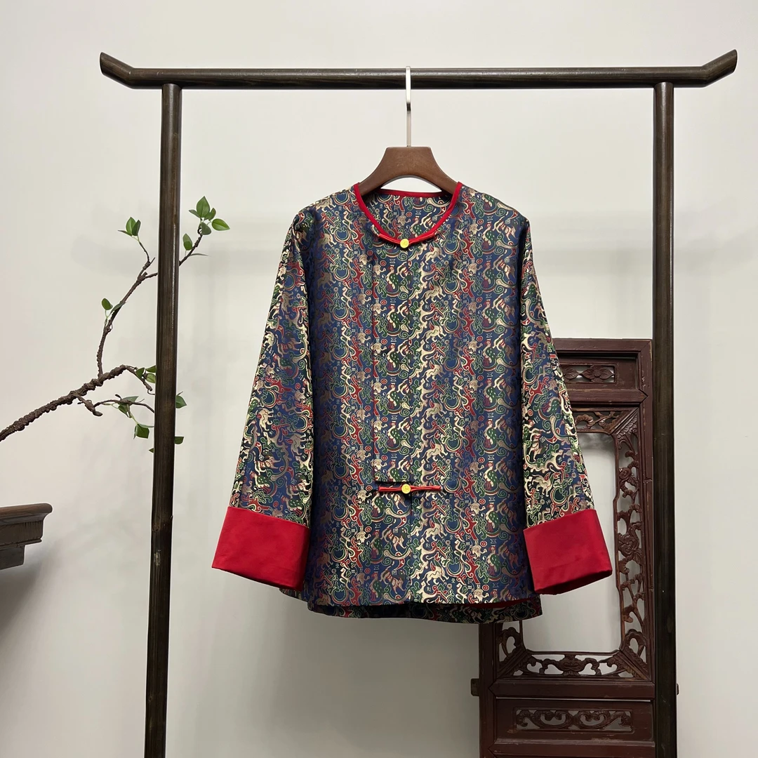 【五星出东方】新中式50姆米桑蚕丝宋锦织金外套W50138