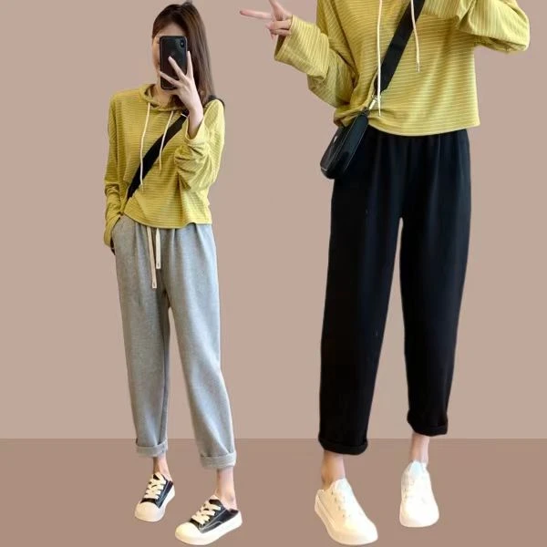 运动裤女2025年秋冬款卫裤高腰宽松百搭显瘦直筒哈伦裤九分萝卜裤