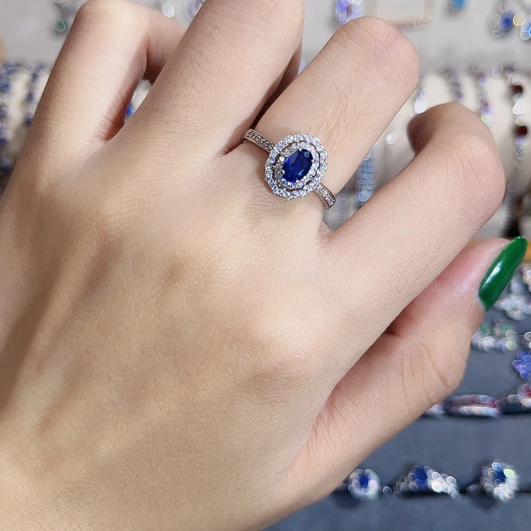 蓝宝石戒指银S925镶嵌