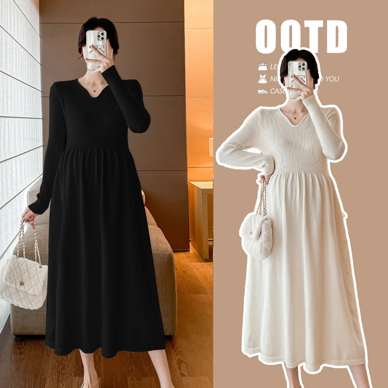 孕妇装韩版时尚洋气百搭减龄高级毛衣裙宽松大码辣妈针织连衣裙