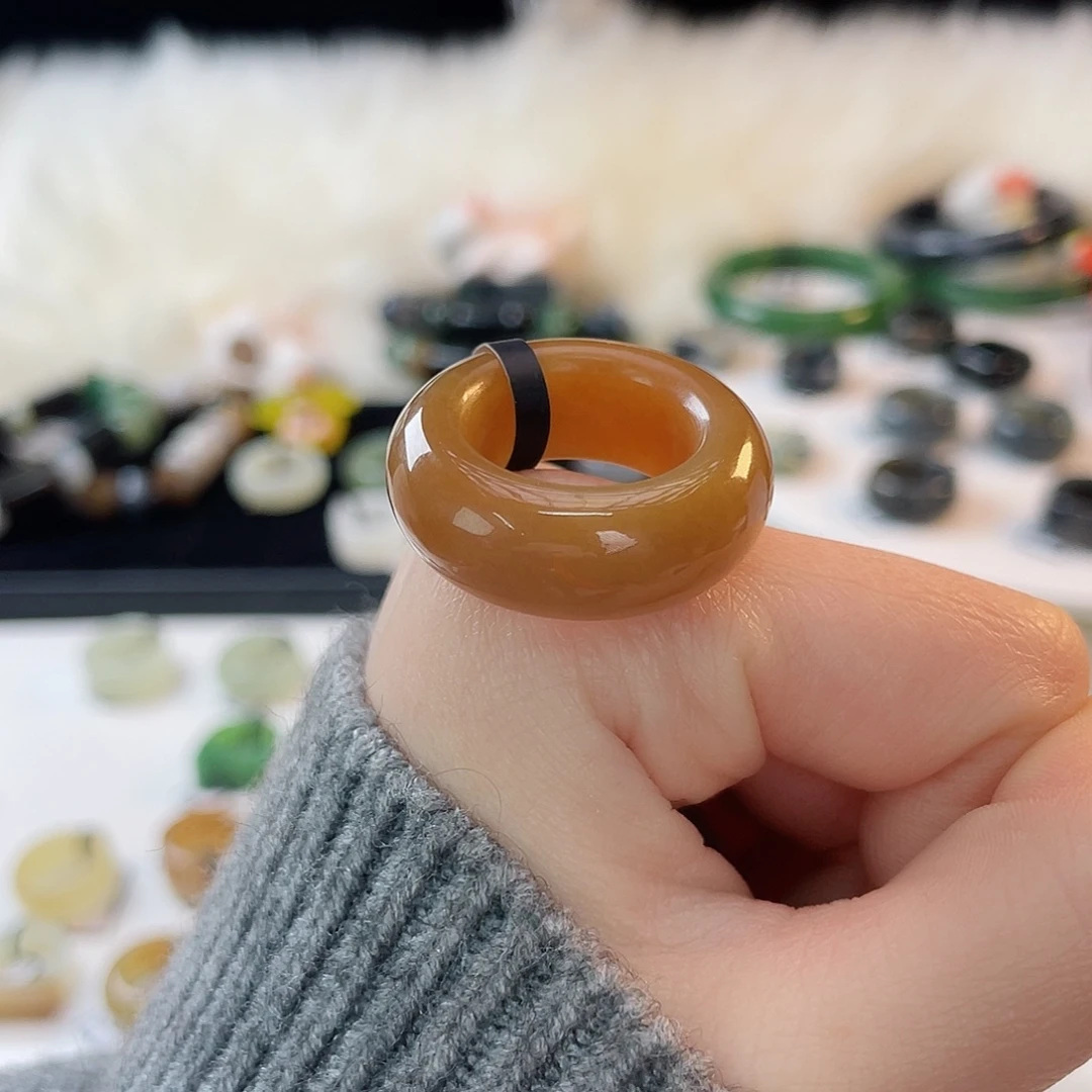 来***狐和田玉未镶嵌戒指k19 金橘糖轮胎17.2扩17.5mm