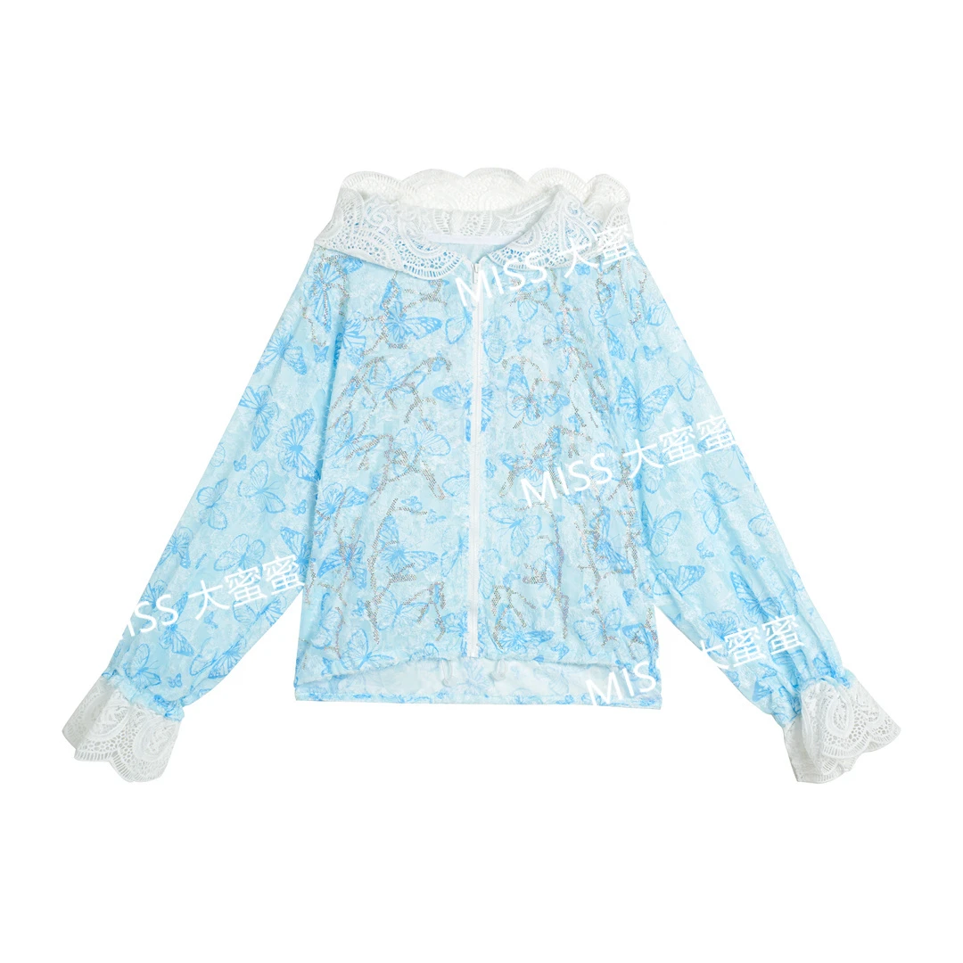 欧倪蜜 OUNIMI 时尚气质百搭重工蝴蝶绣花连帽防晒上衣6818