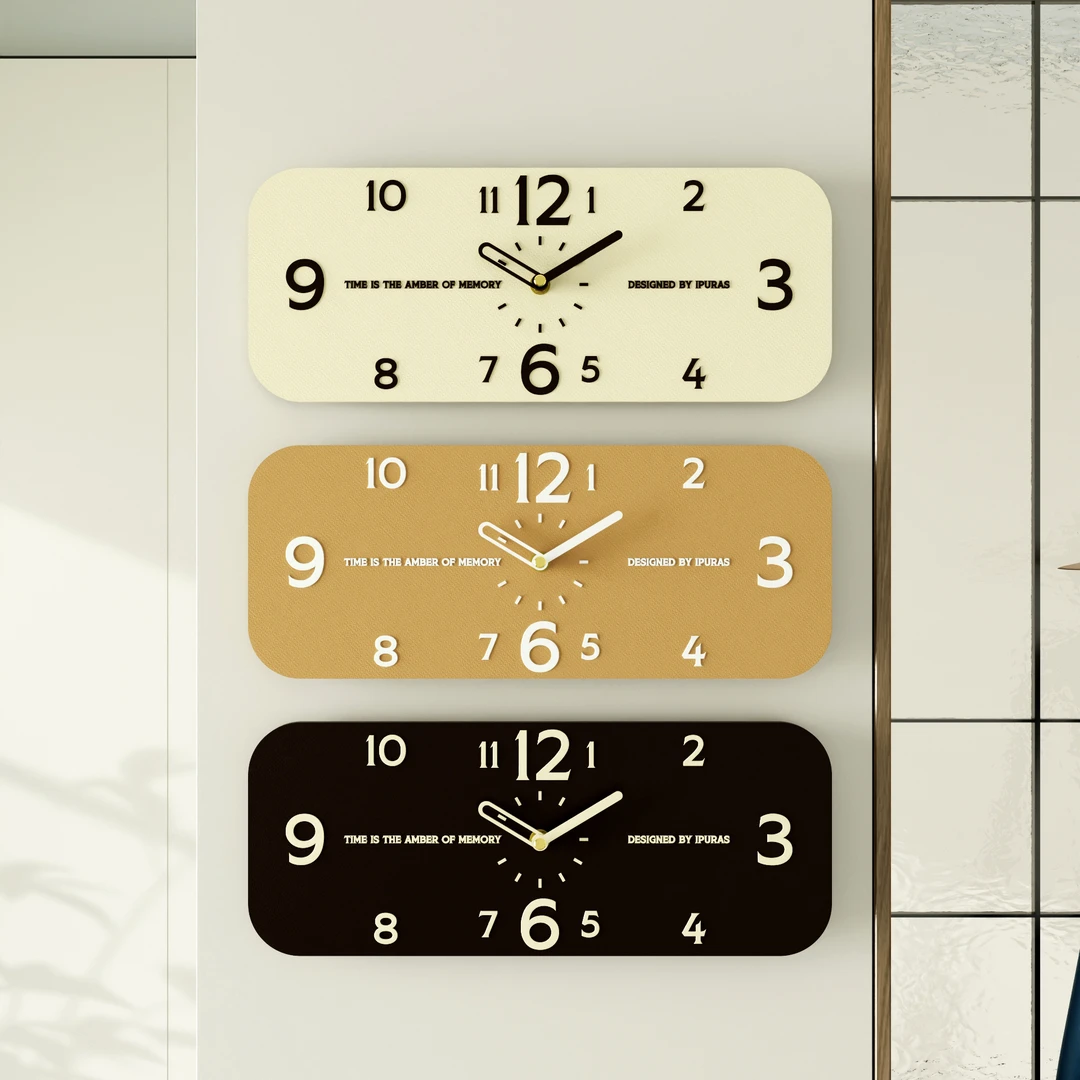 超静音4054奶油风原木风方形挂钟钟表立体创意时钟客厅挂表挂墙