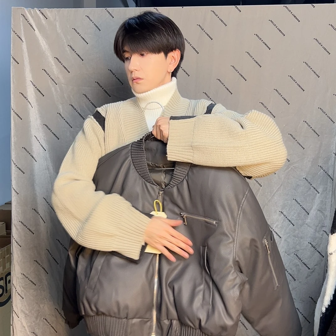 潮流时尚皮棉服m码一件